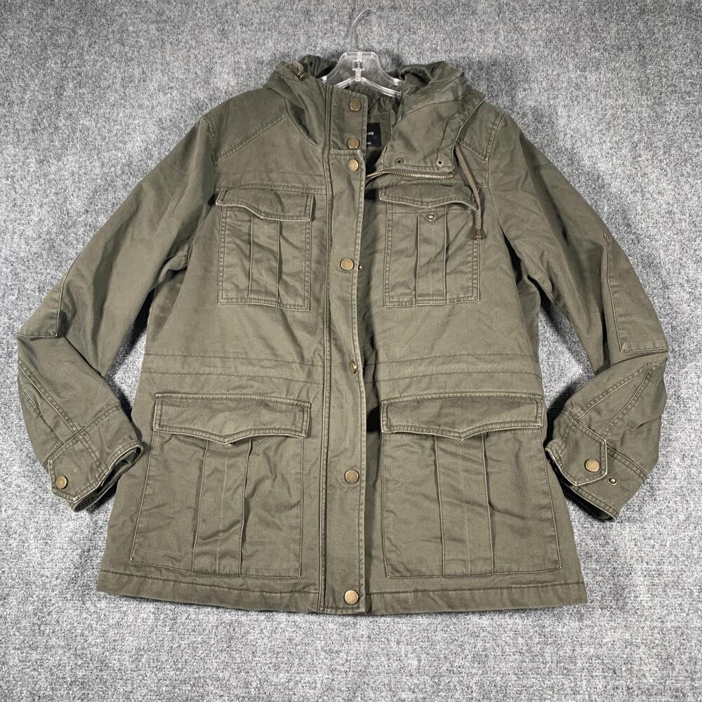 Lucky Brand Jacket Mens Large Green Army Canvas Hooded Parka Pockets Insulated